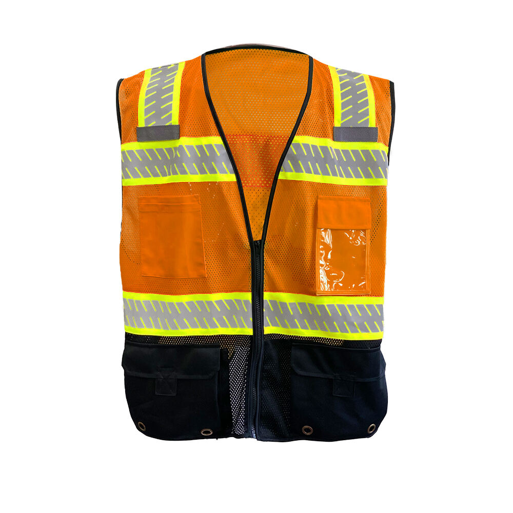 Two-Tone Hi-Vis Safety Vest Zipper Front Closure Vith Solid Black Bottom